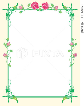 バラ飾り罫 グリーン囲み罫 イラスト素材 金色のシンプルな飾り罫 バロック調 アールデコ調 ベクターのイラスト素材