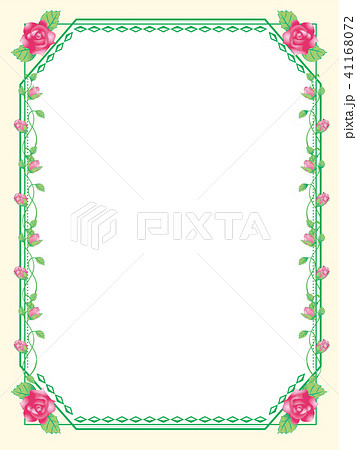 バラ飾り罫 グリーン囲み罫 イラスト素材 金色のシンプルな飾り罫 バロック調 アールデコ調 ベクターのイラスト素材