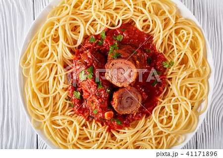 Italian Braciole with spaghetti on a plate Italian Braciole with spaghetti on a plate 41171896