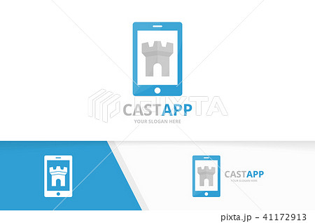 Vector castle and phone logo combination. Tower and mobile symbol or icon. Unique fortress and 41172913