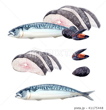 Watercolor sea food set Watercolor sea food set 41175448