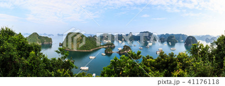 Panoramic view of Ha Long Bay tourist boat and sea 41176118