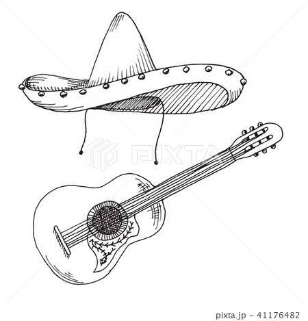 Sketch of sombrero and guitar 41176482