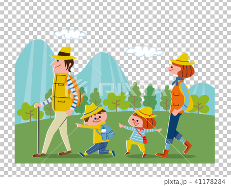 家族でハイキング 背景ありのイラスト素材