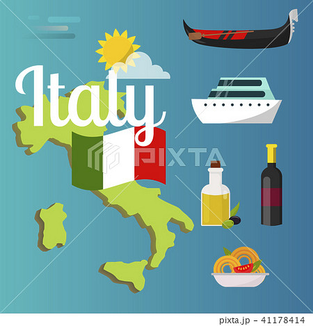Italy travel map vector attraction tourist symbols sightseeing world italian architecture elements Italy travel map vector attraction tourist symbols sightseeing world italian architecture elements 41178414