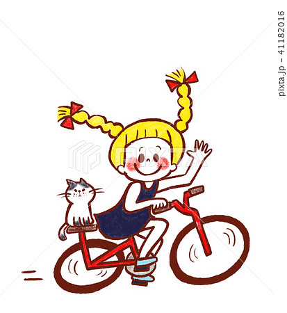 自転車と女の子のイラスト素材