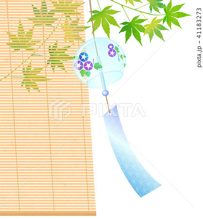 Background Materials Wind Chimes And Blue Leaves Stock Illustration