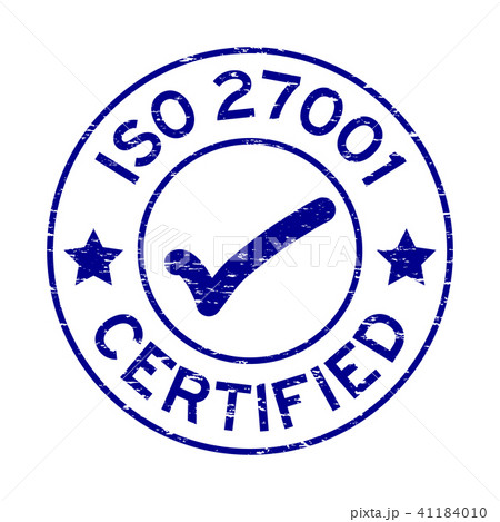Grunge blue ISO 27001 certified rubber seal stamp 41184010