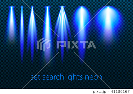 Set of neon searchlights on a transparent  41186167