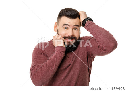 bearded football fan screaming on white background. bearded football fan screaming on white background. 41189408