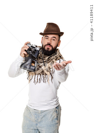 photographer with retro camera photographer with retro camera 41189411