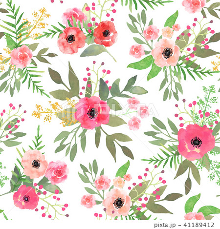 Watercolor floral seamless pattern with colorful hand drawn pink Watercolor floral seamless pattern with colorful hand drawn pink 41189412