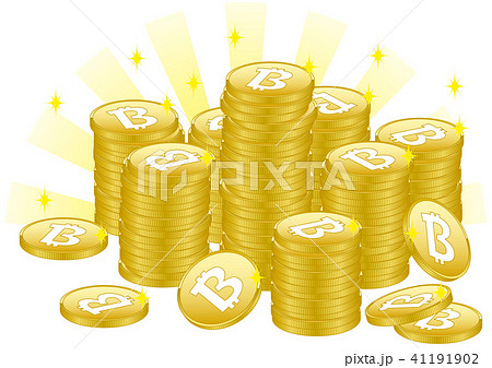 ベクター イラスト デザイン コイン ビットコイン 仮想通貨 ゴールド 山積みのイラスト素材