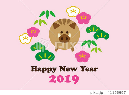 2019年　亥年　年賀状　ピンク 41196997