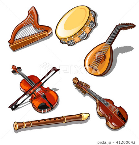 A set of classic strings, percussion and wind musical instruments isolated on white background 41200042
