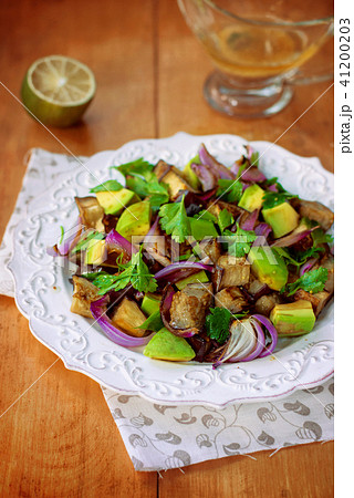 Eggplant(Aubergine) and Avocado Salad, Stock Photo 41200203