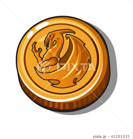 Gold coin with the image of a dragon on isolated white background. Vector illustration. Gold coin with the image of a dragon on isolated white background. Vector illustration. 41201335