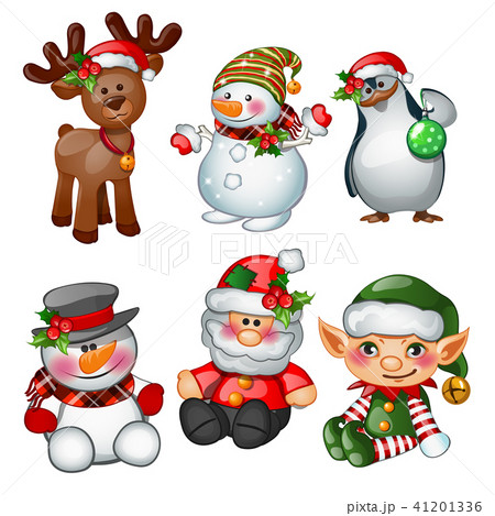 Santa Claus, reindeer, snowman, penguin, Santas helper and apprentice. Sketch for greeting card Santa Claus, reindeer, snowman, penguin, Santas helper and apprentice. Sketch for greeting card 41201336