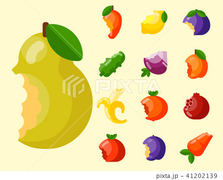 Bitten fruits vector vitamin food and vegetable cut nutrition agriculture bited by tooth fruits Bitten fruits vector vitamin food and vegetable cut nutrition agriculture bited by tooth fruits 41202139