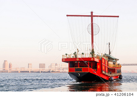 Close up Single red boat at sumida river viewpoint 41206104
