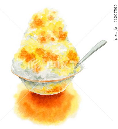 水彩で描いたかき氷マンゴーオレンジのイラスト素材
