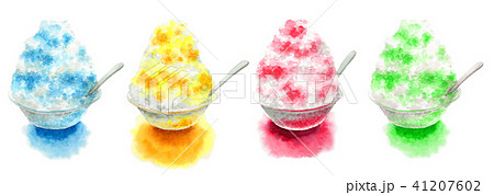 4 Colors Shaved Ice In Watercolor Stock Illustration