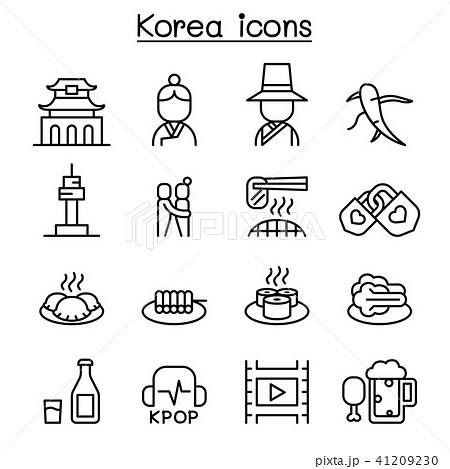 Korea Icon Set In Thin Line Style Stock Illustration