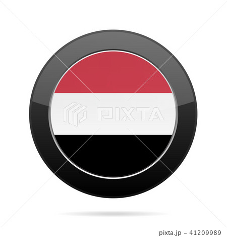 Flag of Yemen. Shiny black round button. 41209989