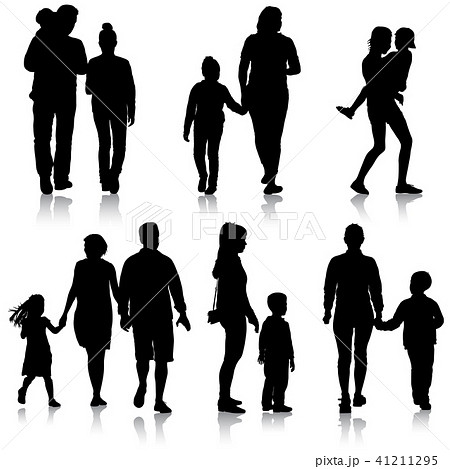 Set Silhouette Of Happy Family On A Whiteのイラスト素材