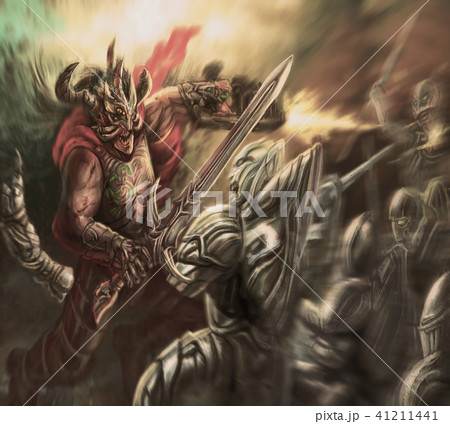 Undefeated warrior in cloak with sword and cannon 41211441