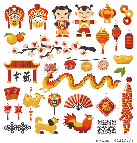 Happy Chinese New Year greetings icons of traditional Chinese lunar holiday  symbols and decorations, Stock Vector, Vector And Low Budget Royalty Free  Image. Pic. ESY-040938152