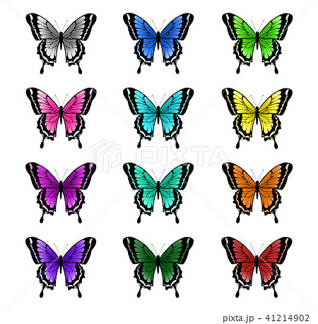 蝶 12色セットのイラスト素材