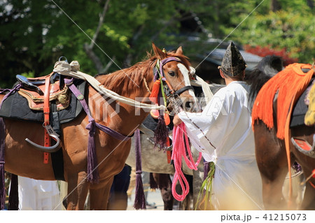 京都の上賀茂神社で行われる賀茂競馬の準備風景です 京都の上賀茂神社で行われる賀茂競馬の準備風景です 41215073