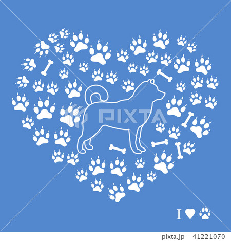 Shiba Inu silhouette on a background of dog tracks Shiba Inu silhouette on a background of dog tracks 41221070