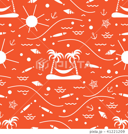 Cute seamless pattern with fish, island with palm Cute seamless pattern with fish, island with palm 41221209