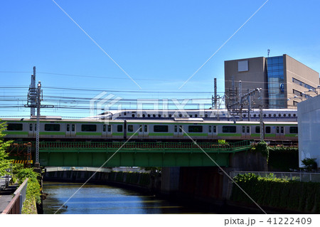 目黒川橋梁を渡る東海道新幹線と山手線 41222409