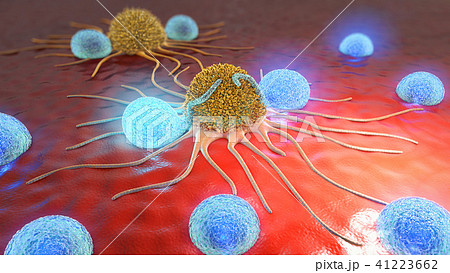 3d illustration of a cancer cell and lymphocytes 3d illustration of a cancer cell and lymphocytes 41223662