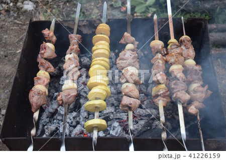 Barbecue Grilled pork kebabs 41226159