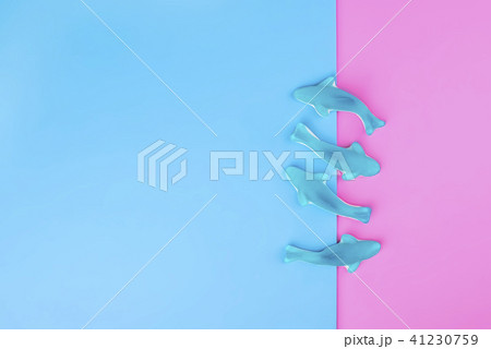 Jelly fish candies on pink blue background. Word SEA. Flat lay Jelly fish candies on pink blue background. Word SEA. Flat lay 41230759