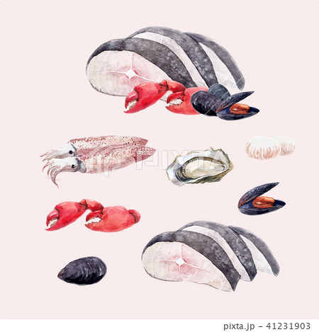 Watercolor sea food set 41231903