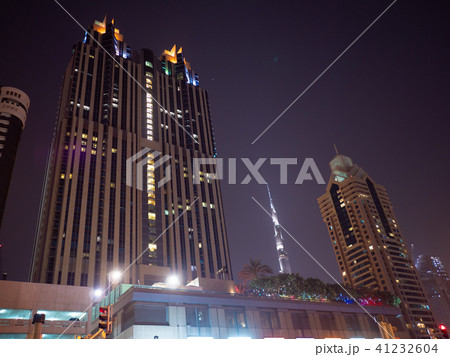 Night view of Dubai Downtown with skyscrapers. 41232604
