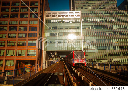 Wide angle shot of a DLR train in London, England, Wide angle shot of a DLR train in London, England, 41235643