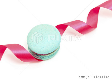 Valentine's blue macaron with pink ribbon 41243142