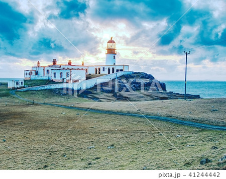 Old lighthouse, tower on thin spit of island 41244442