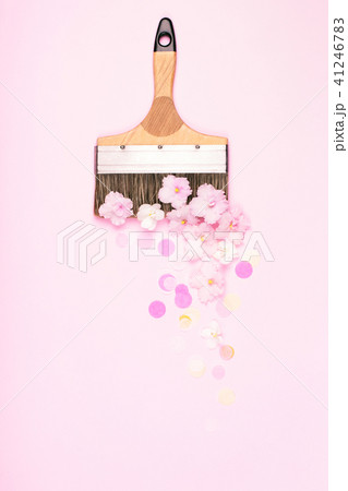 Paint brush and pink flowers. 41246783