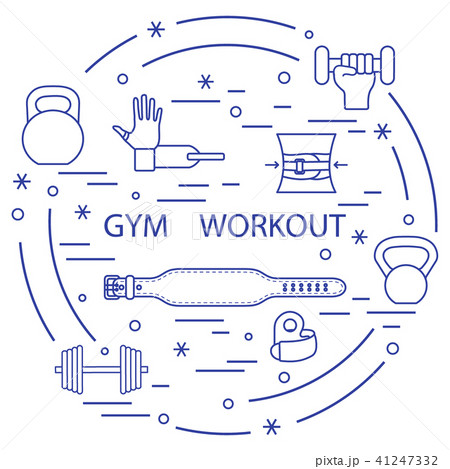 Powerlifting gym workout elements arranged in a Powerlifting gym workout elements arranged in a 41247332
