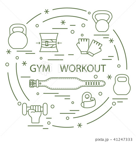 Powerlifting gym workout elements arranged in a Powerlifting gym workout elements arranged in a 41247333