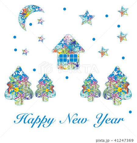 Christmas tree, house, moon and stars with Christmas tree, house, moon and stars with 41247369