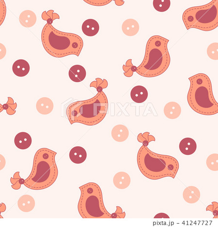 Pattern with colorful stitched birds and buttons 41247727