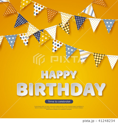 Happy birthday greeting design. Paper cut style white letters and bunting flags with different Happy birthday greeting design. Paper cut style white letters and bunting flags with different 41248234